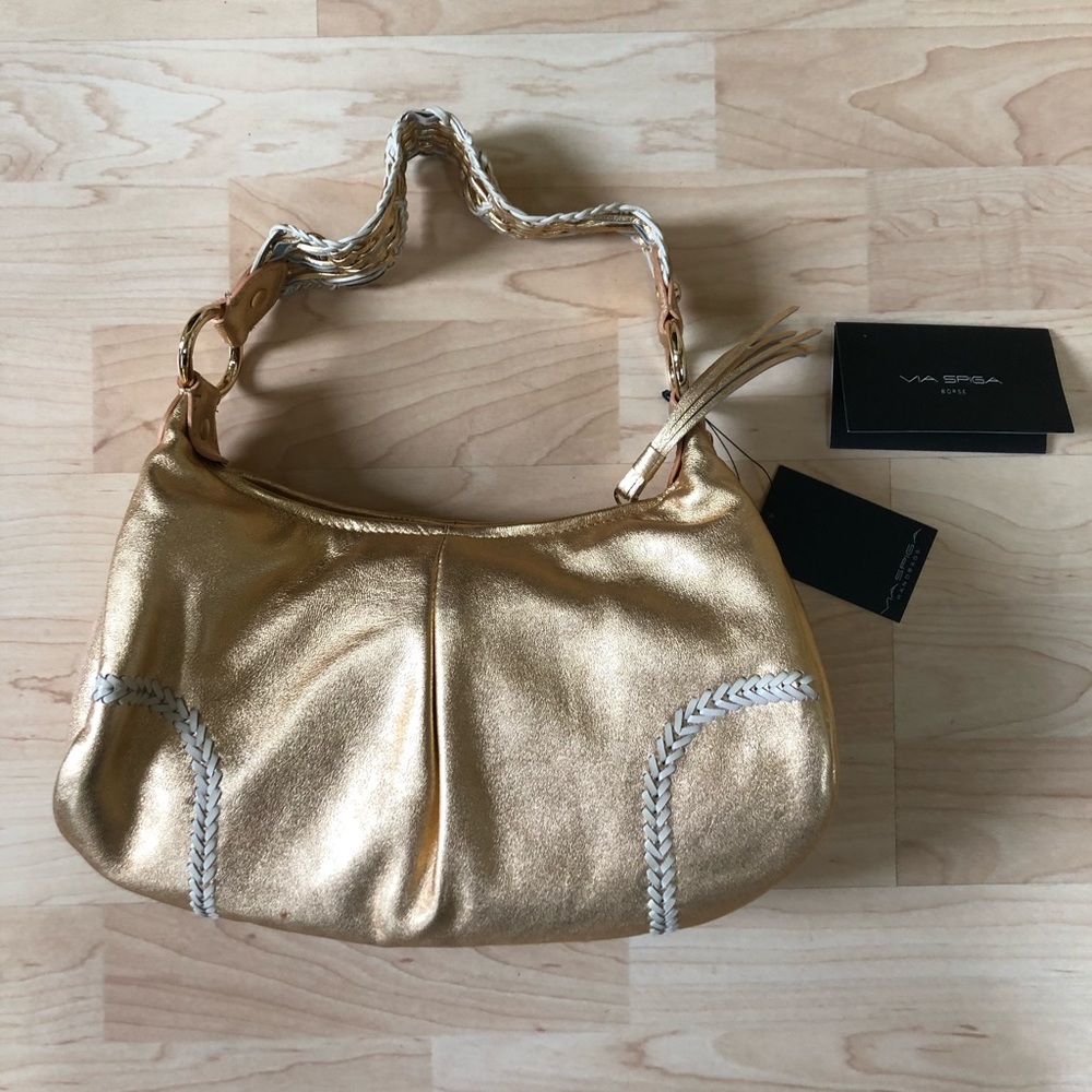NEW Via Spiga Gold ‘Madeline’ Leather Shoulder Bag